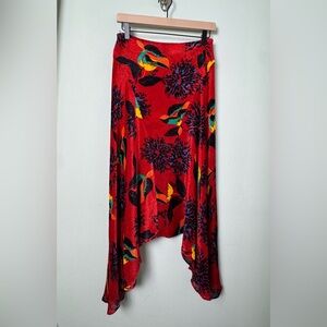 La DoubleJ Silk Velvet Blend Floral Martha‎ Skirt Red Midi Size Small